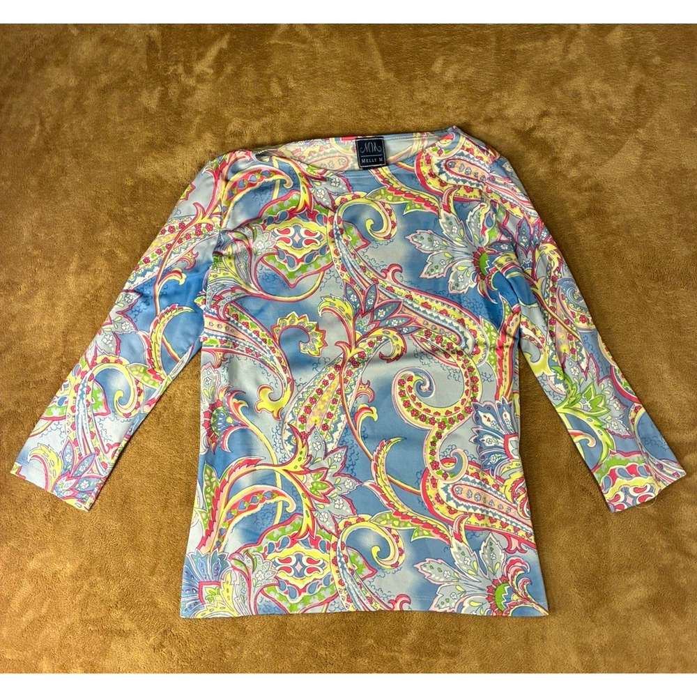 VTG Melly M Womens Top Med Multicolor Paisley Preppy Resortwear USA Made Teacher